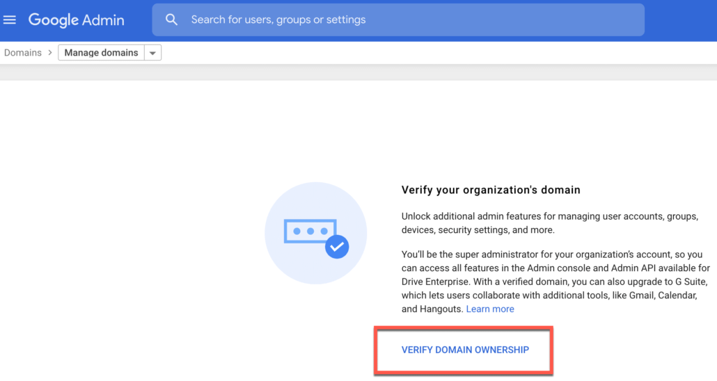 36. Click on Verify Domain Ownership 1