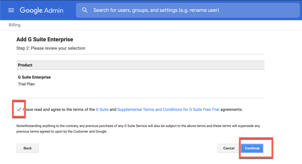 57. Accept terms of Google Workspace Enterprise