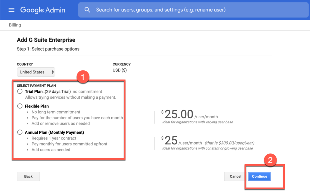 56. Select your Google Workspace Enterprise payment option