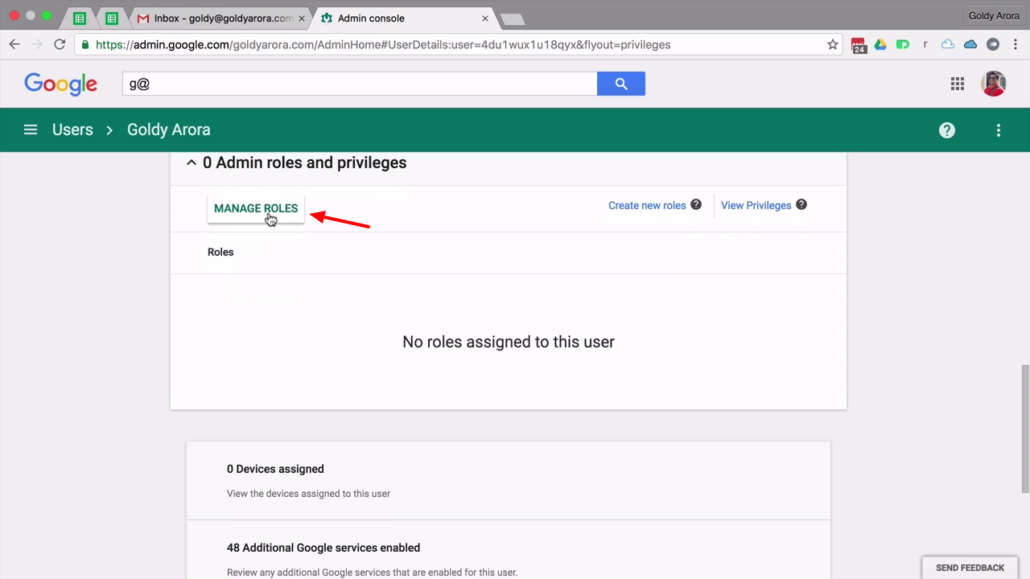 click manage roles from g suite admin console