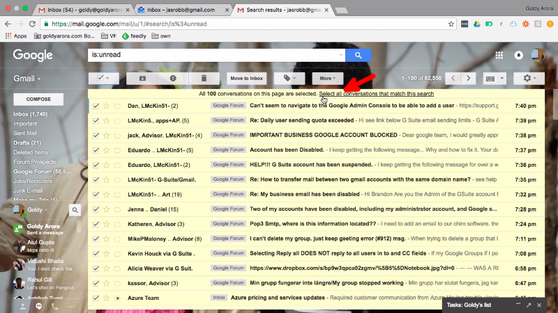 click select all conversations gmail