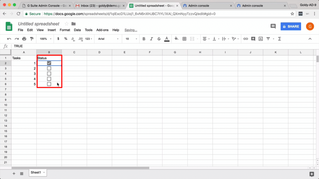 Checkboxes created - Google sheet checkboxes