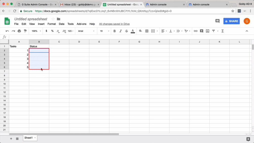 select cells to add checkboxes - Google sheet checkboxes