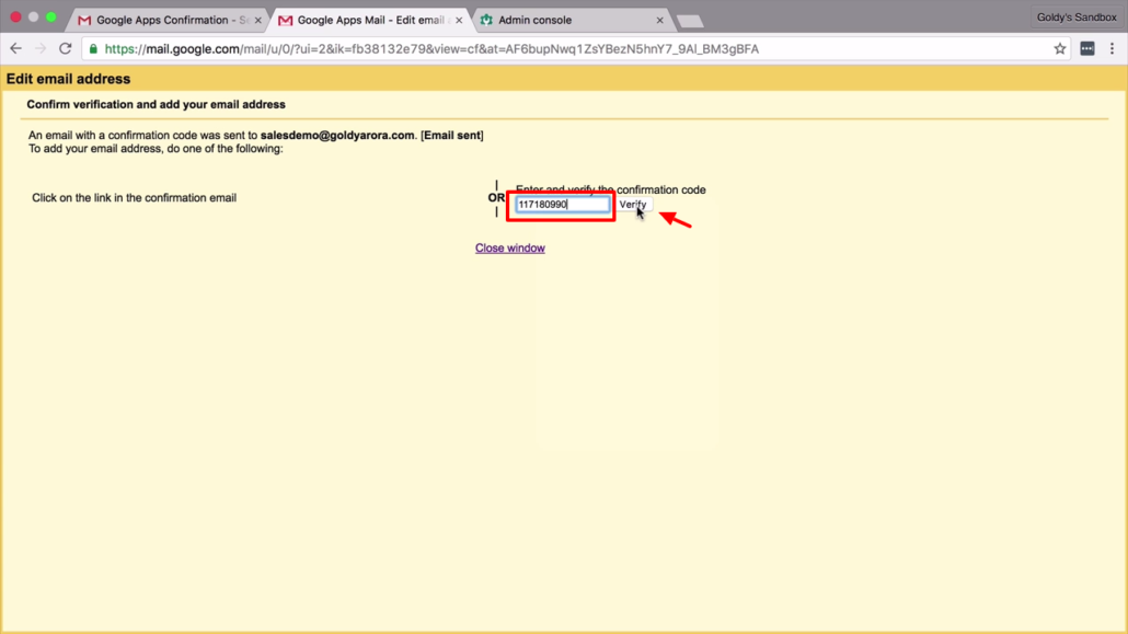 paste verification code and click verify