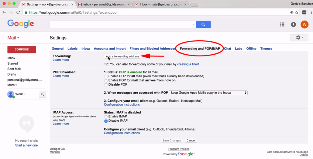 add forwading address gmail