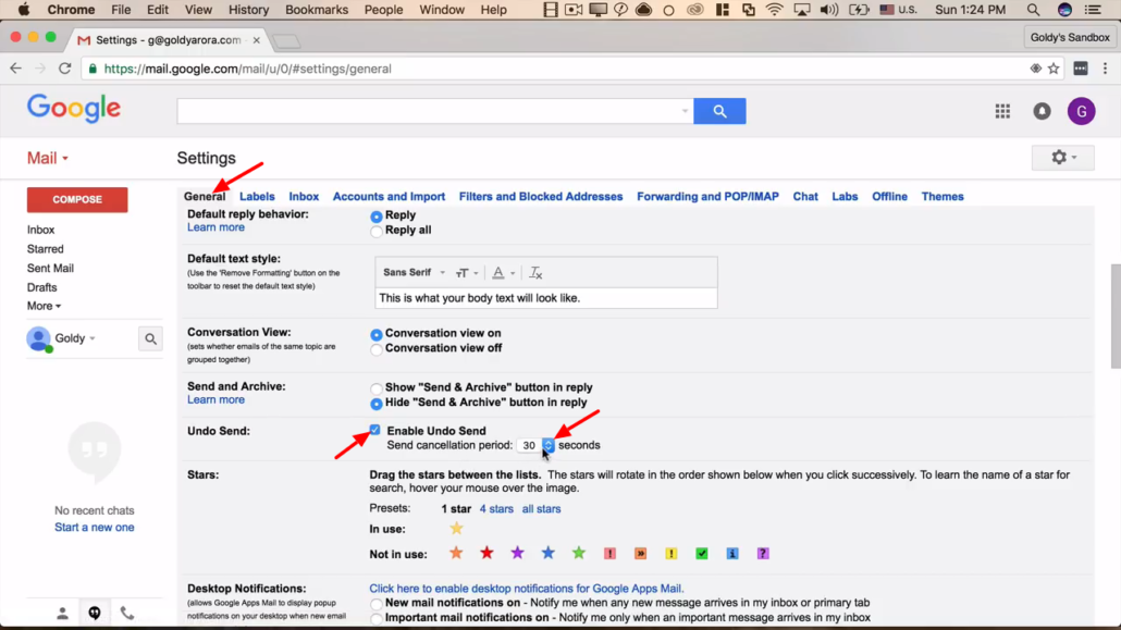 enable send undo in gmail settings