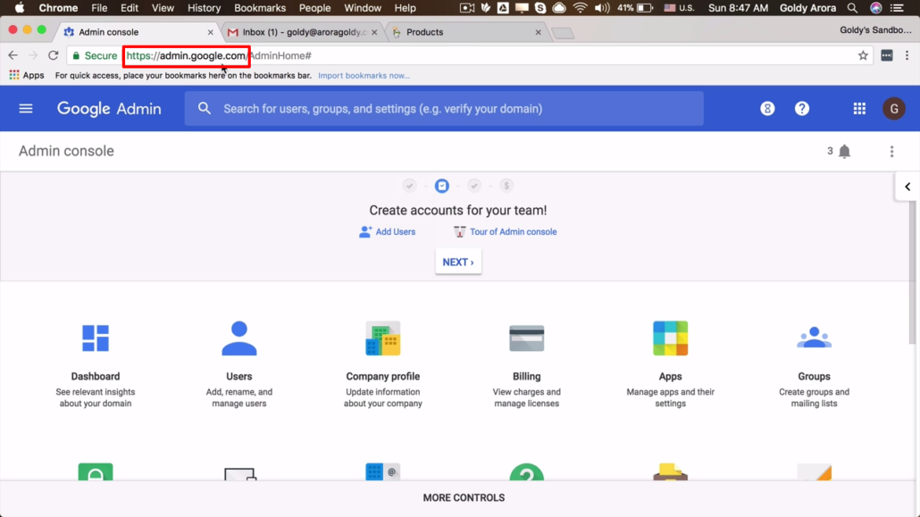 login to gsuite admin console