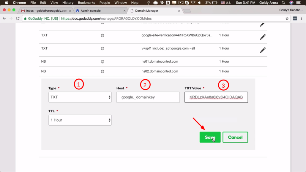 paste record values into Godaddy