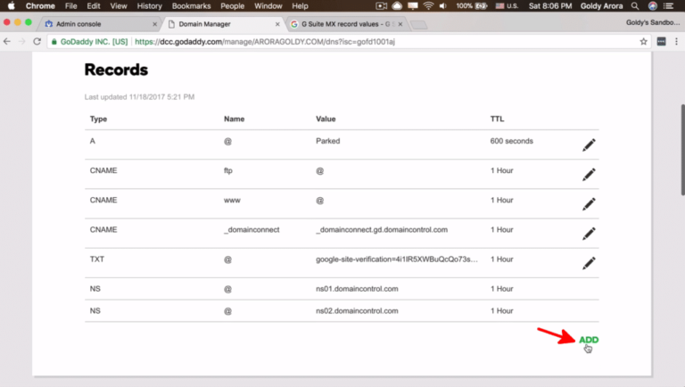 Click "Add" to add Record in Godaddy