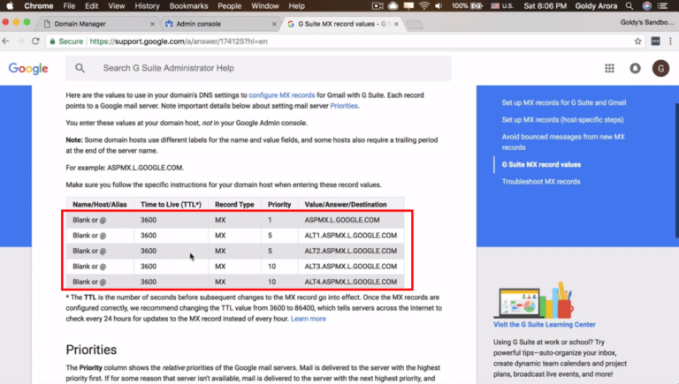 MX values for Google Workspace