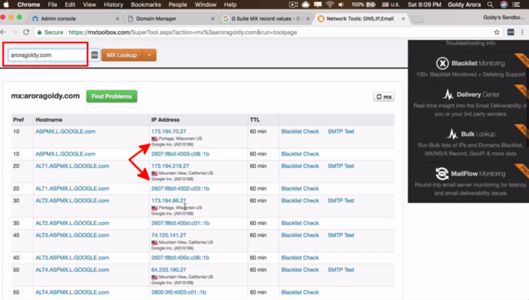 MX lookup mxtoolbox.com