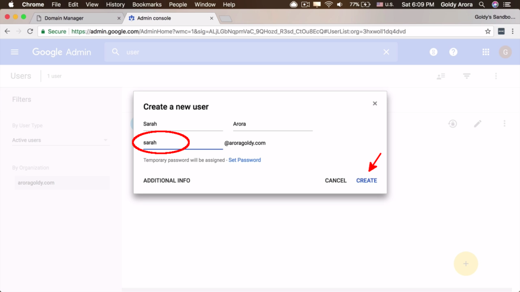 adding single user gsuite