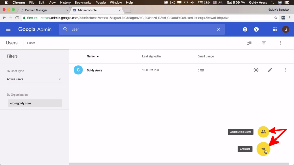 adding user btn gsuite