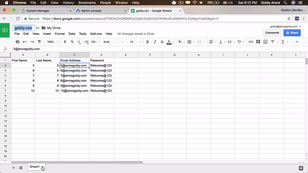 create sheet csv