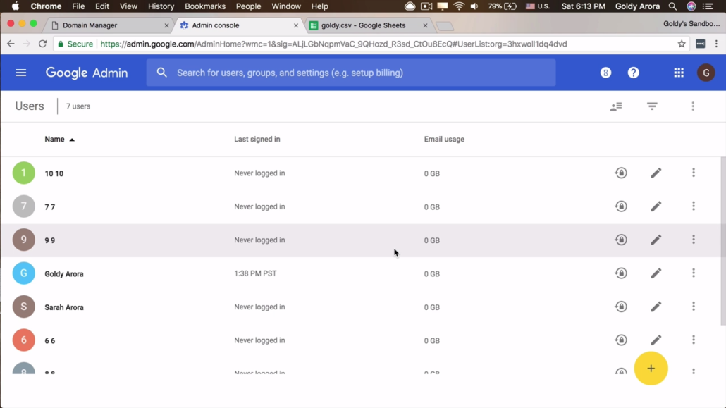 sample users created gsuite