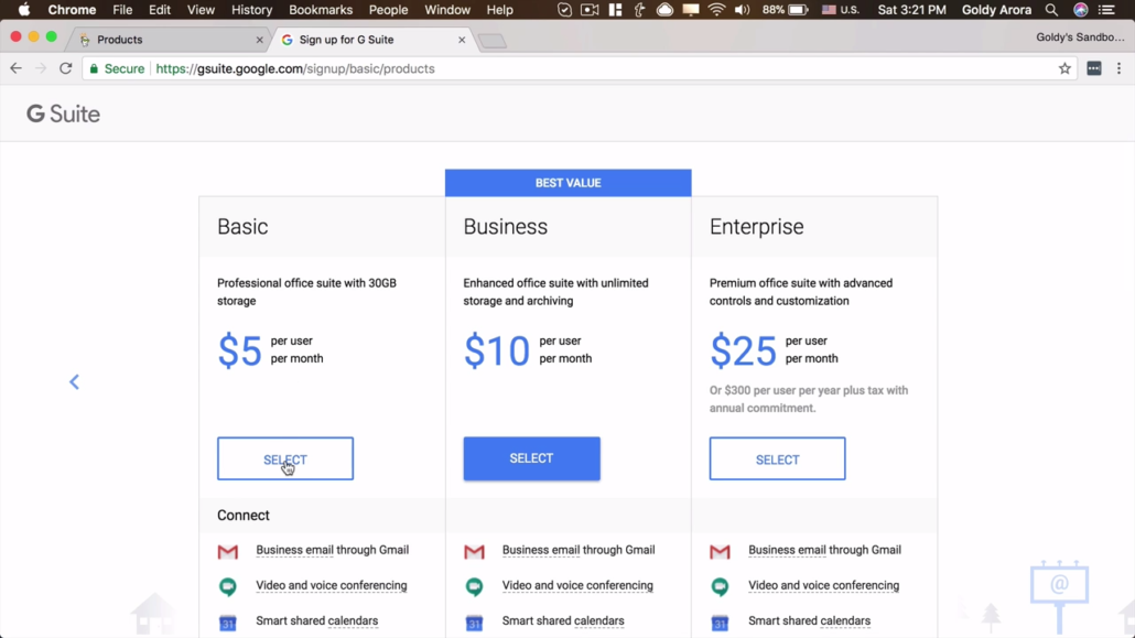 choose plan gsuite