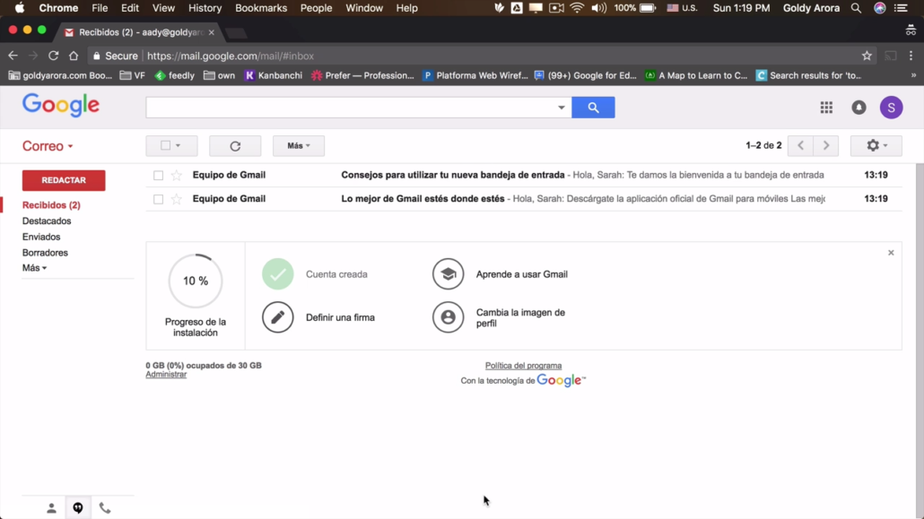 new user under default g suite langauge and timezone settings