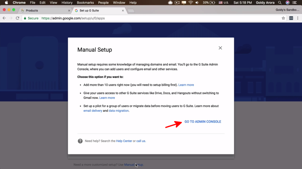 maual setup gsuite setup