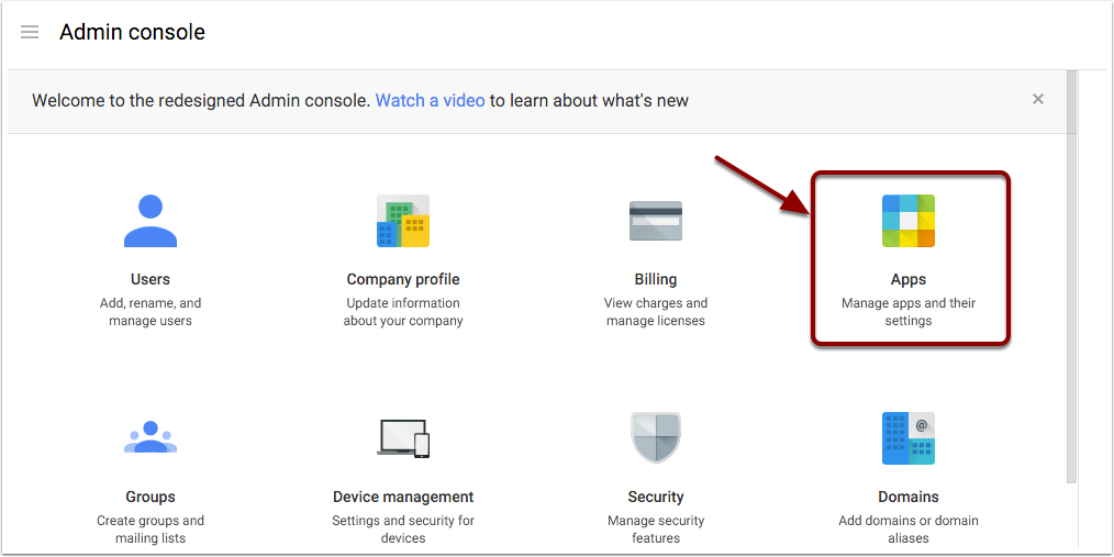 Click on Apps in G suite control panel