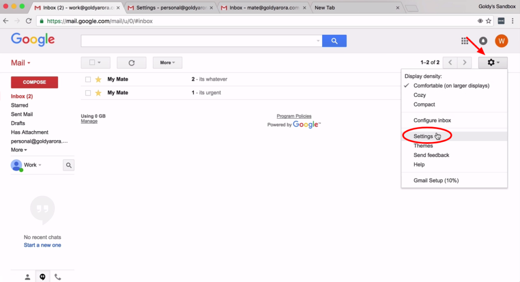 go to work email settings in gmail
