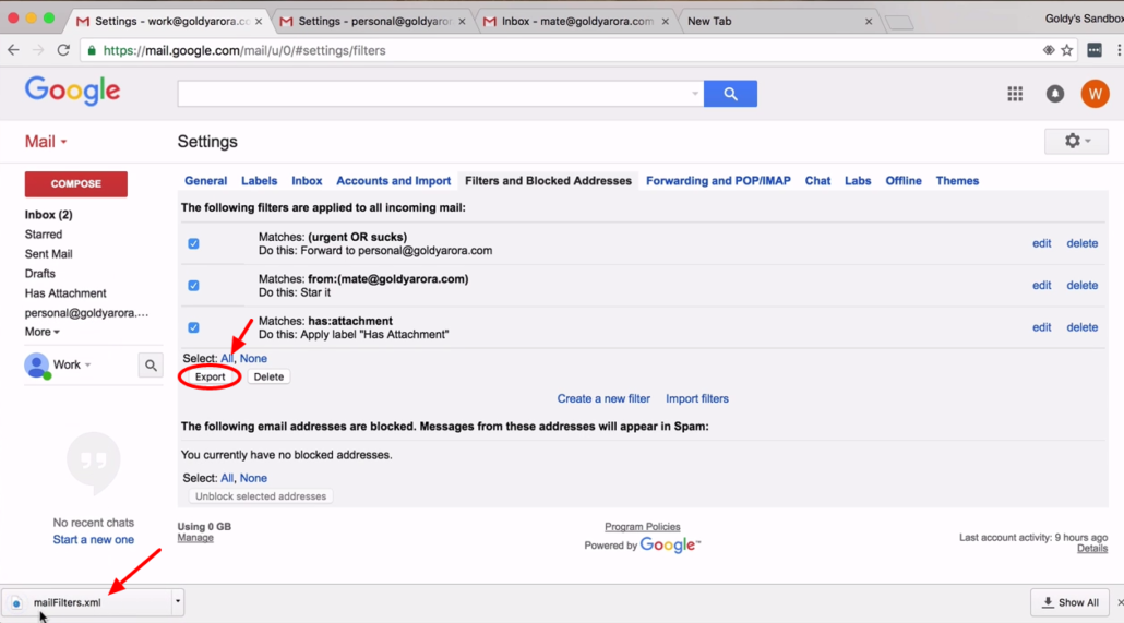 export gmail filters