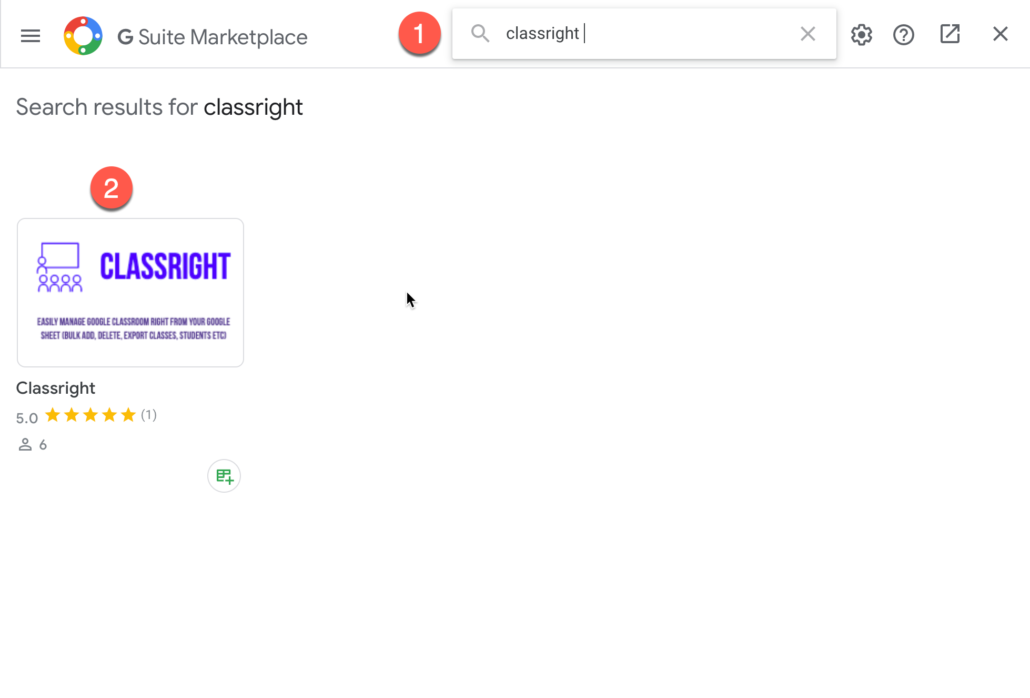 2. Search for Classright in the sheets add on gallery