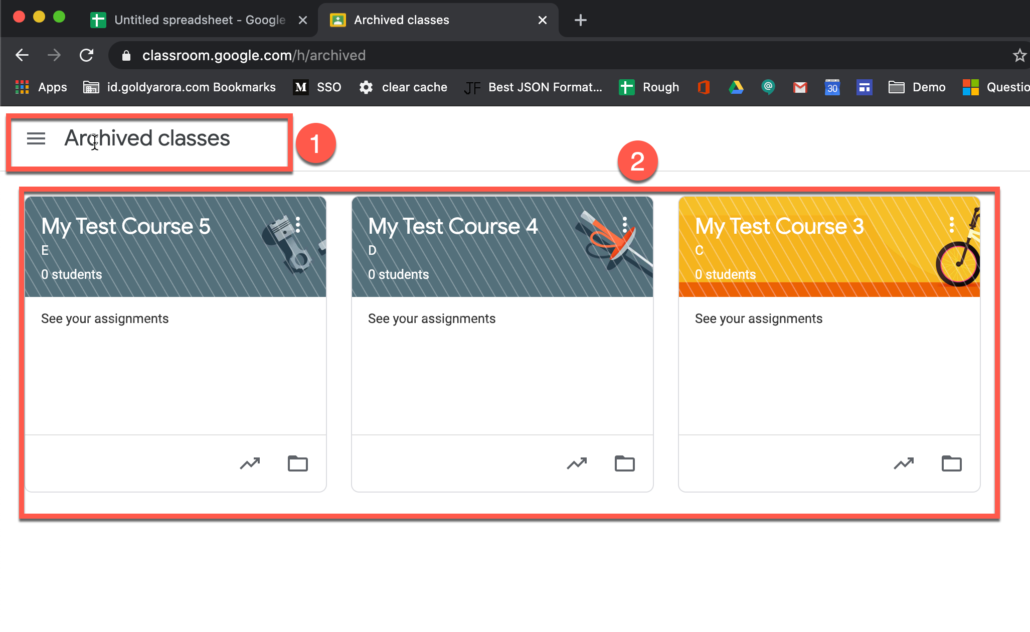 22. Archived Google classroom courses