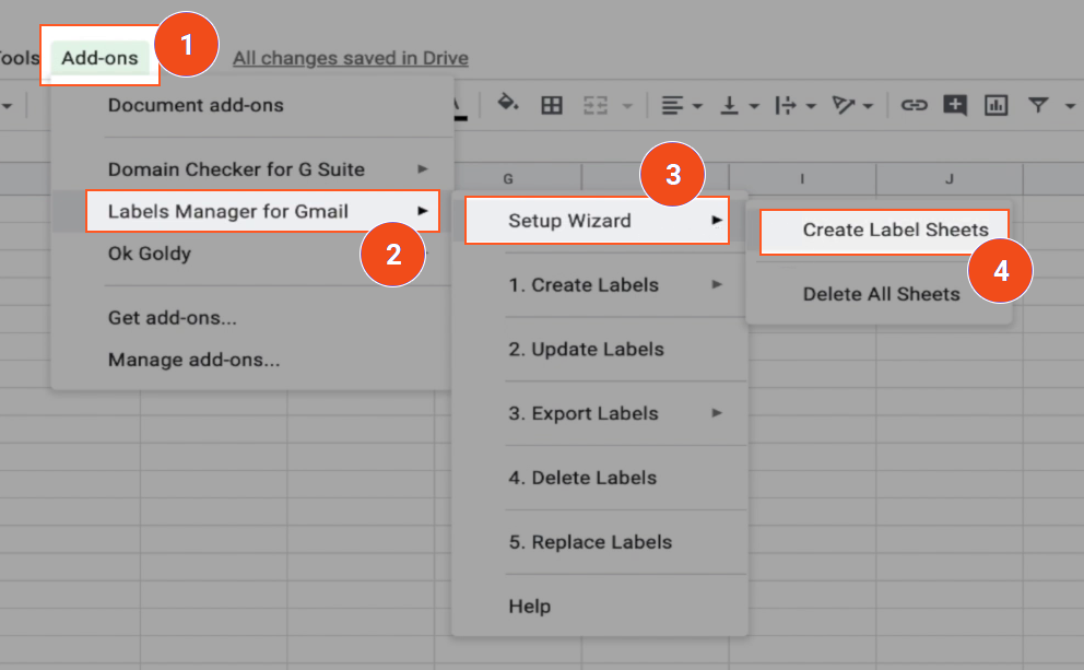 Creating setup worksheets for the labels manager for Gmail add-on