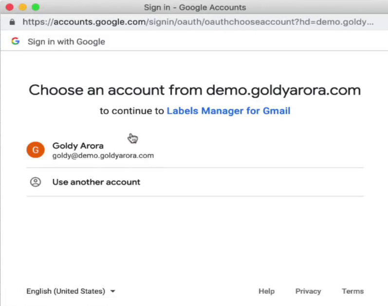 Choosing a Google account to log in before adding the add-in