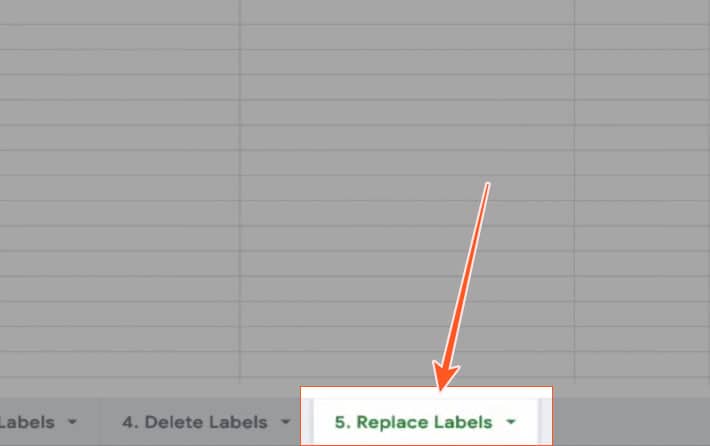 Selecting the replace labels worksheet