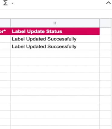 Success status for update labels