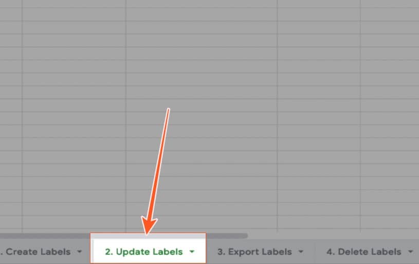 Selecting the update labels worksheet