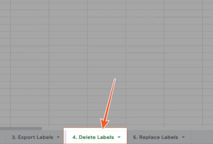 Selecting the delete labels worksheet