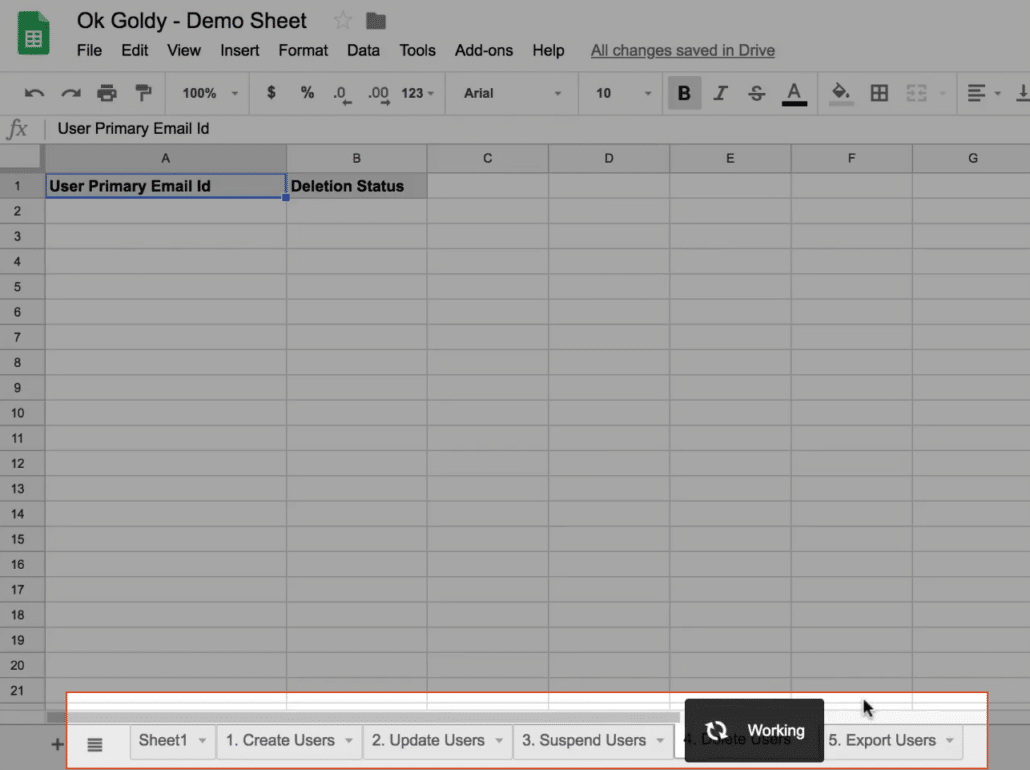 Google Sheet being set up by the OK Goldy add-on