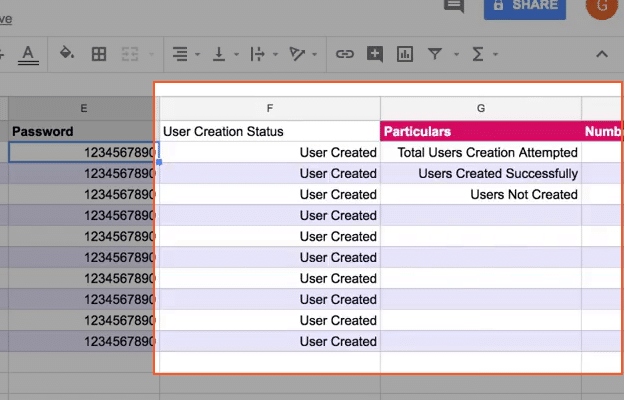 Success status of users bulk created