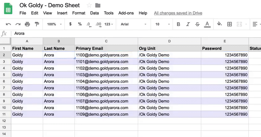 Details of all Google Workspace users to bulk create