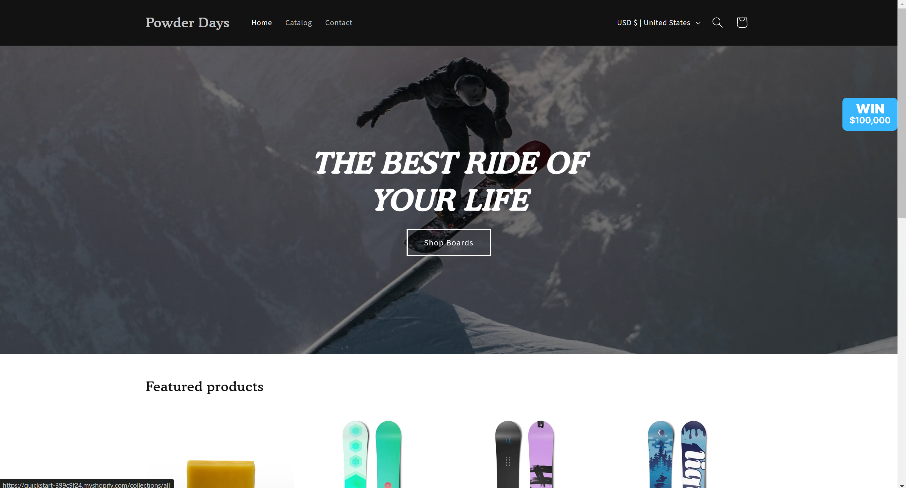 PrizeDraw integration showing the option to activate entries to win a life changing prize
