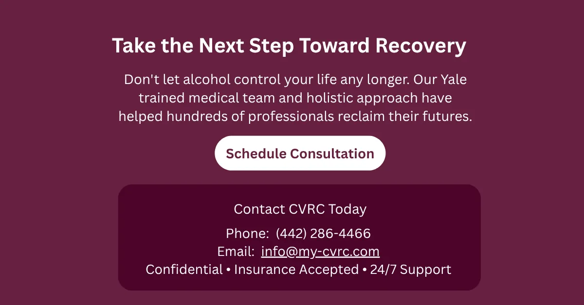 Take the Next Step Toward Recovery banner with contact information and Schedule Consultation button for Coachella Valley Recovery Center.