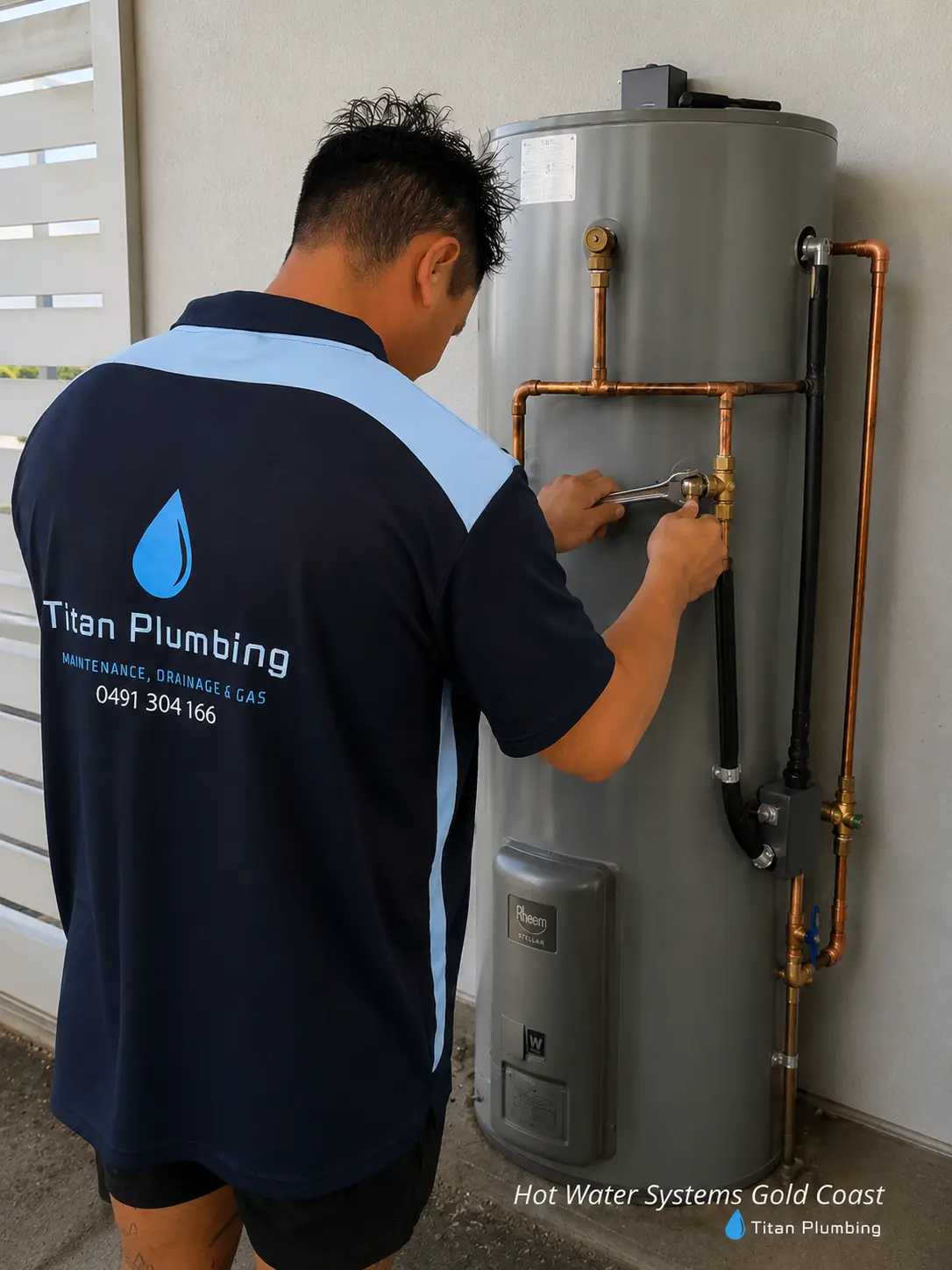 Titan Plumbing installing a hot water system on the Gold Coast