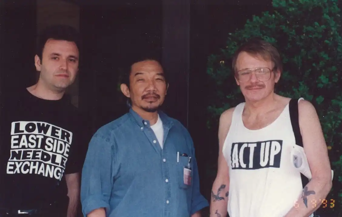 Kiyoshi Kuromiya with ACT UP members at a 1992 AIDS activism demonstration.