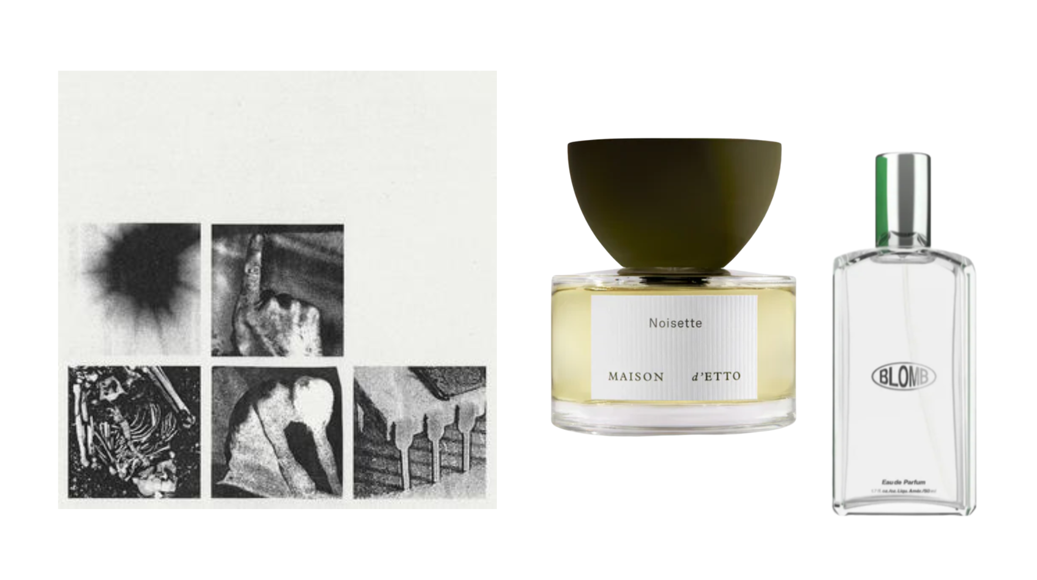 Nine Inch Nails Bad Witch album art with Noisette by Maison d'Etto and No. 11 by BLOMB Fragrance - earth and nature inspired perfumes
