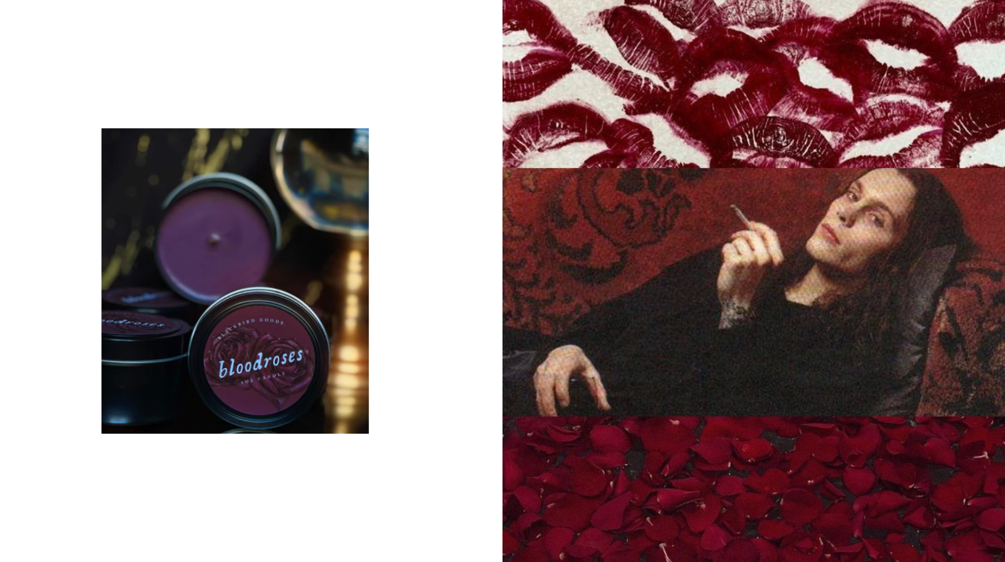 Bloodroses artisanal candle collection with deep burgundy wax and gothic romantic styling, perfect for moody fall interior decor and atmospheric home fragrance