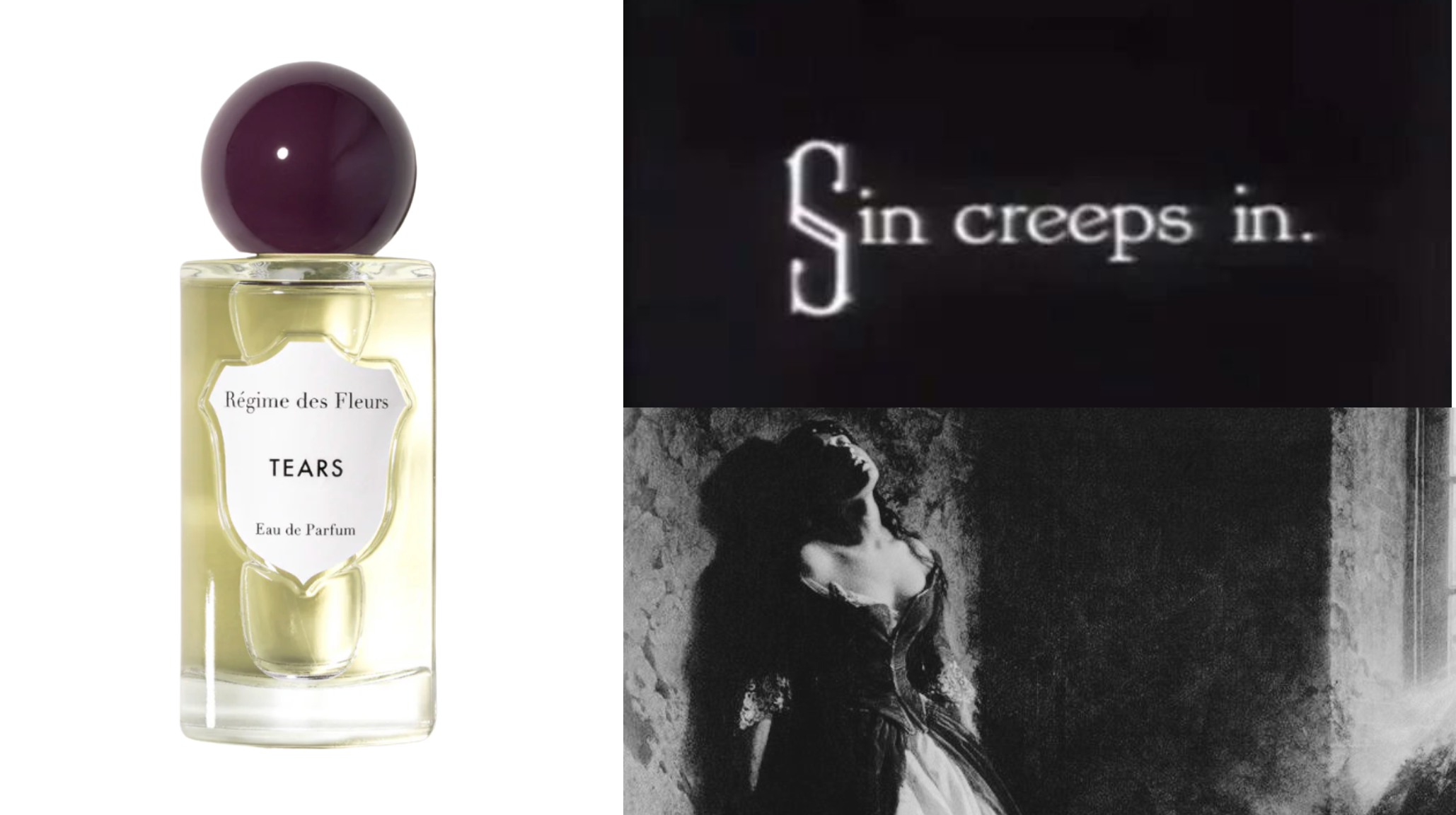 Tears by Régime des Fleurs eau de parfum with gothic aesthetic mood board - floral musk sensual fragrance for spring