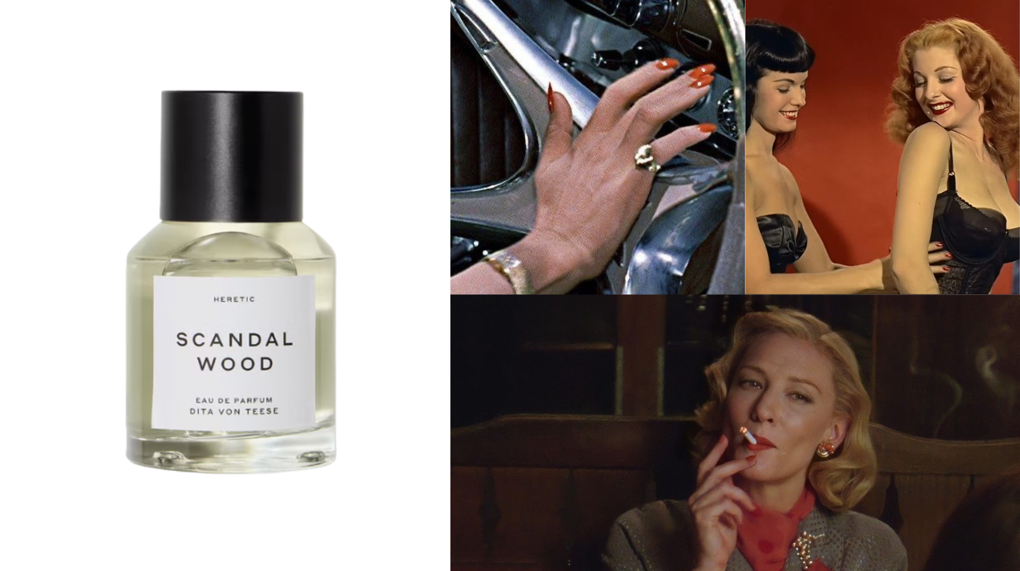 Sandalwood by Heretic perfume with vintage 1950s Carol aesthetic - Bulgarian rose sandalwood woody sensual fragrance