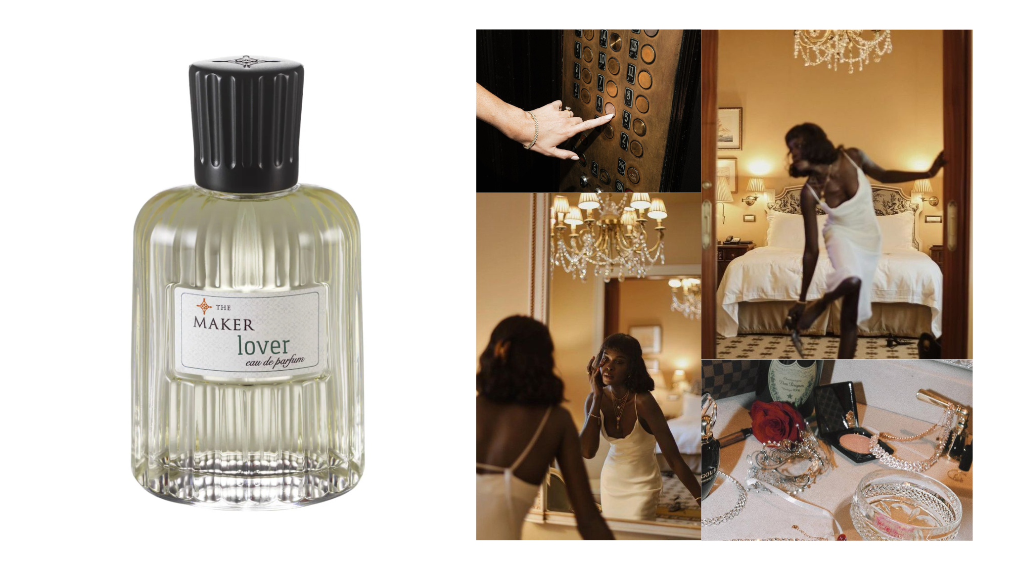 Lover eau de parfum by The Maker with luxury hotel room imagery representing sophisticated sensual fig and oud fragrance
