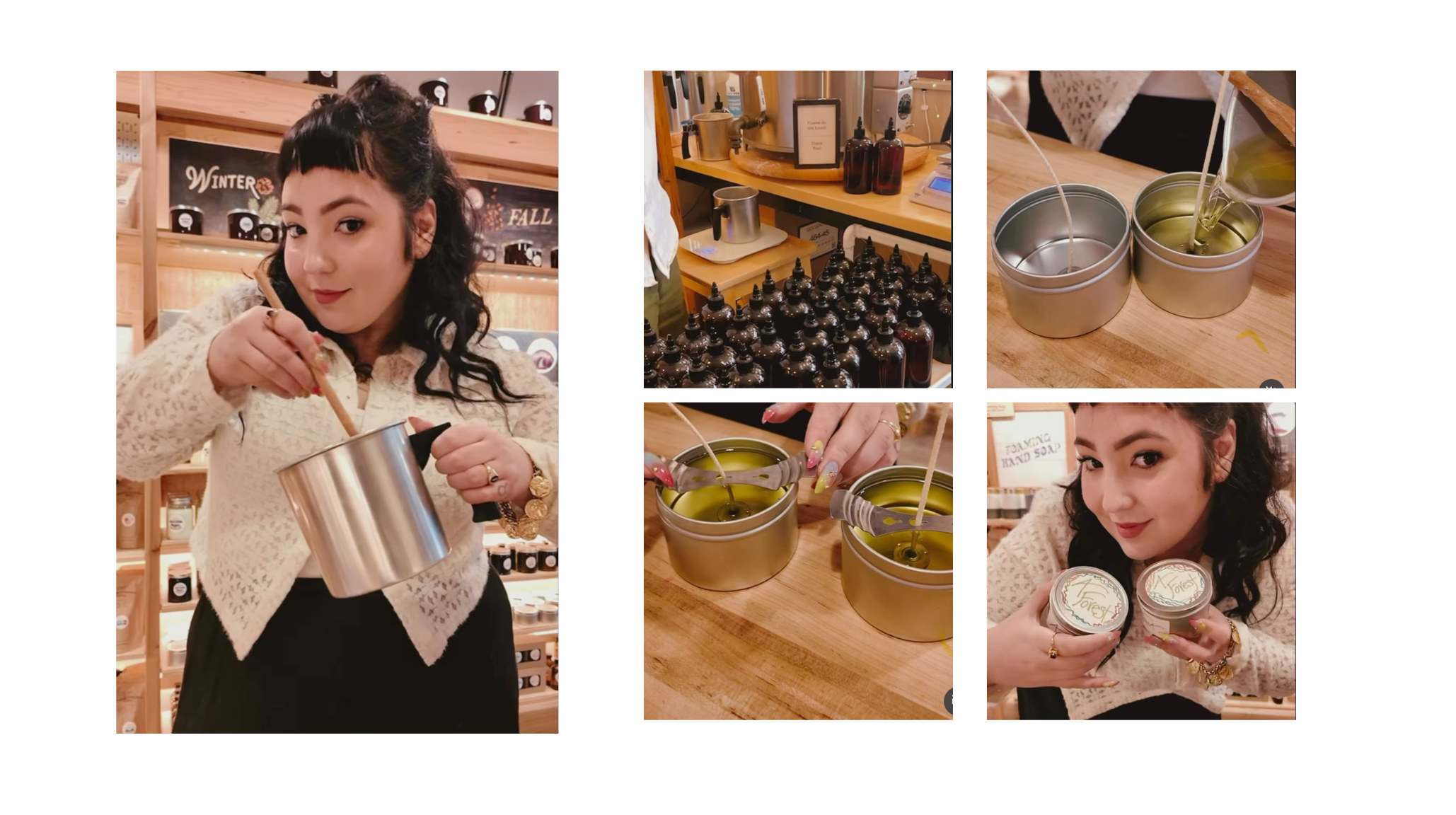 Pouring scented wax into tins at an Edgewater Candles custom candle class in Chicago