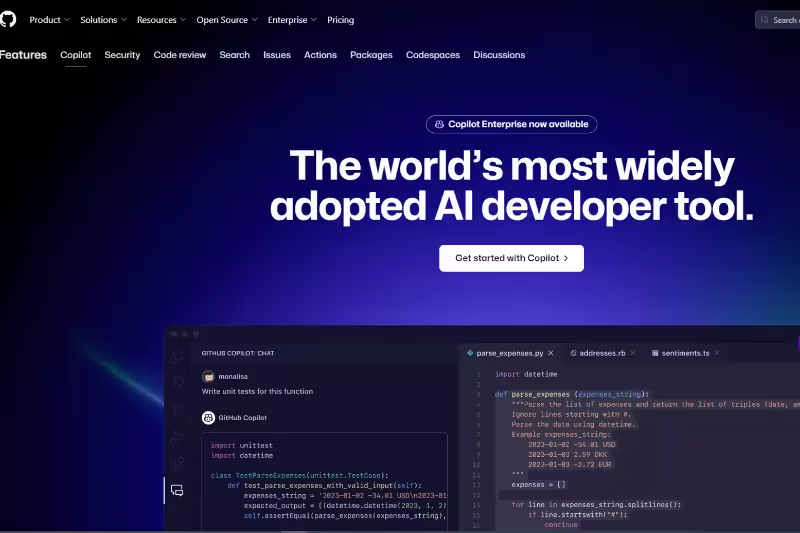 Página de inicio de GitHub Copilot