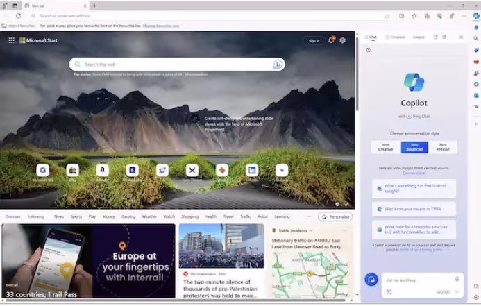 In the address bar, type in your query or navigate to the Bing search page.