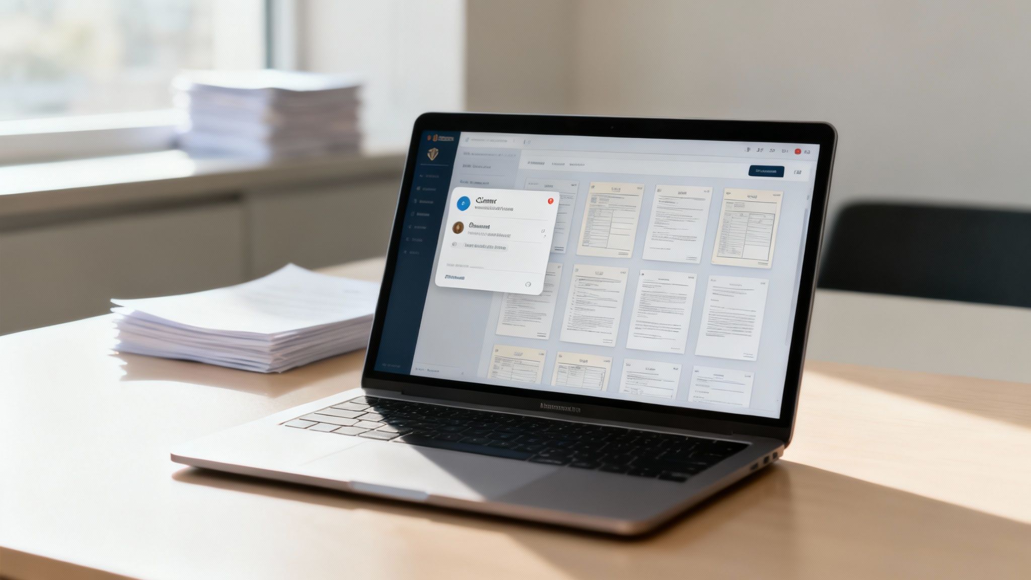 A modern law office with sleek technology and a focused team, illustrating the concept of a technology law firm.