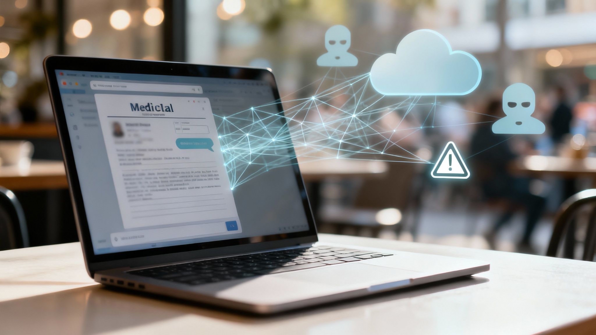 A person's hand interacting with a digital interface, symbolizing the risks of data entry into insecure AI systems.
